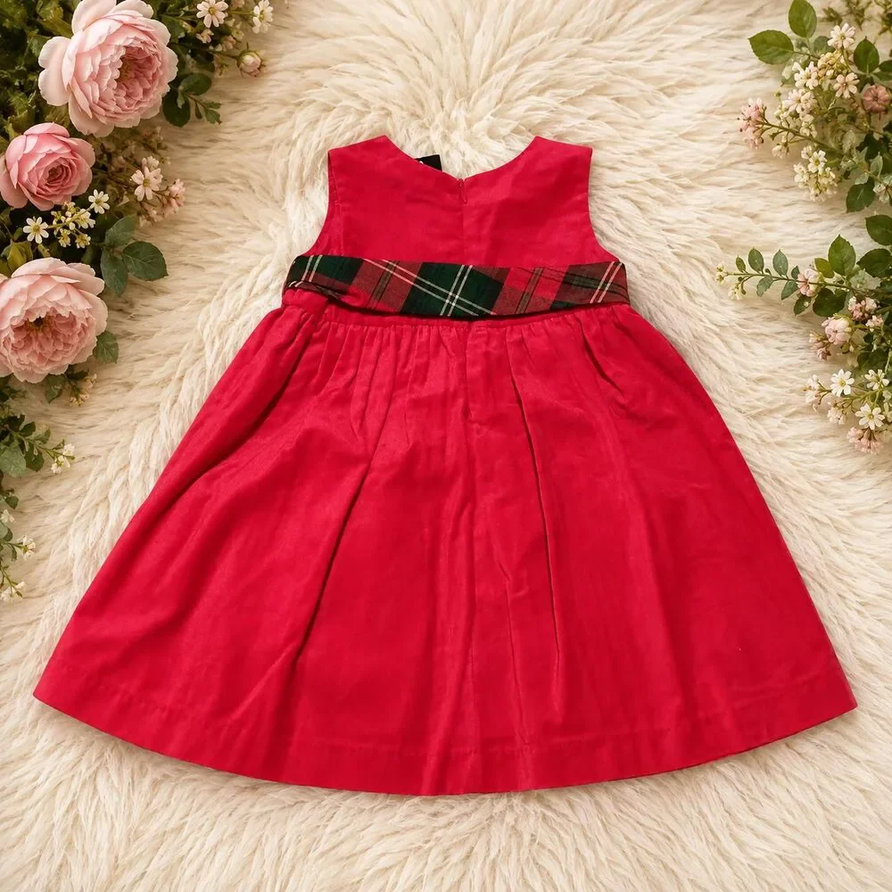 George Girls Size 4 Classic Red Holiday Dress Plaid Sash Bow Christmas NWT